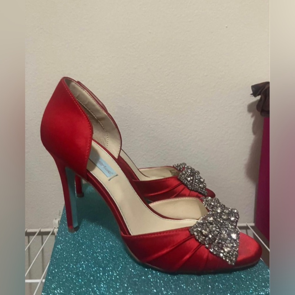 Betsey Johnson heels.  Red satin.  Size-9
